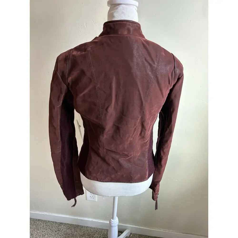 Free People Moto Jacket Womens 4 Burgundy Vegan Faux Leather Boho Biker NWT